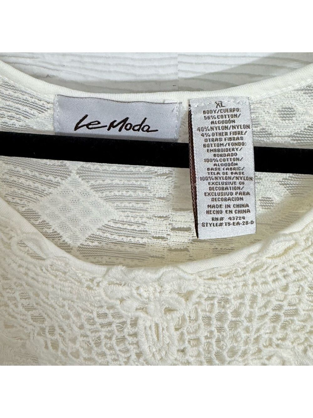 LeModa Women’s Ivory Shear & Lace Boho Top. Size M - Picture 8 of 8